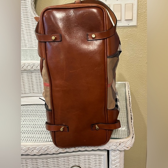 Burberry Bridle Whipstitch Convertible Tote House Check Canvas Medium - Picture 2 of 13